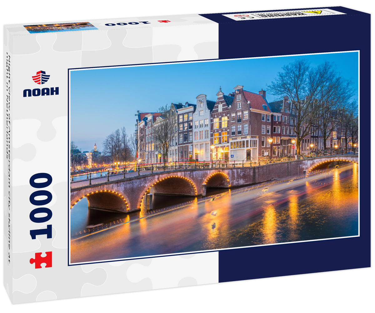 Night view of Amsterdam city skyline at night in Netherlands