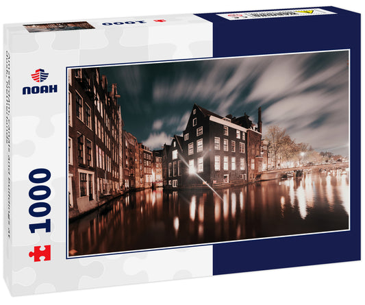 Amsterdam, canals and buildings at dusk, Netherlands