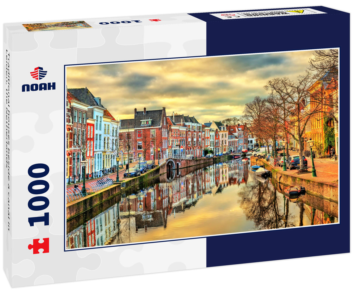 Traditional houses beside a canal in Leiden, the Netherlands