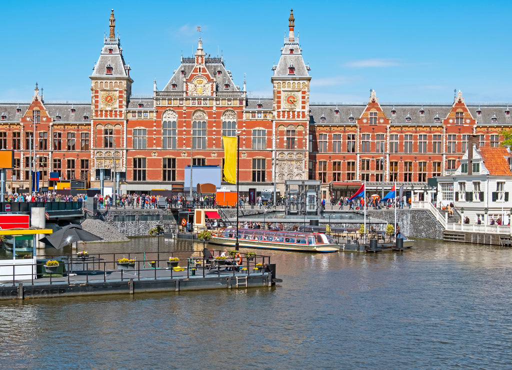 City scenic from Amsterdam with the Central Station in the Netherlands