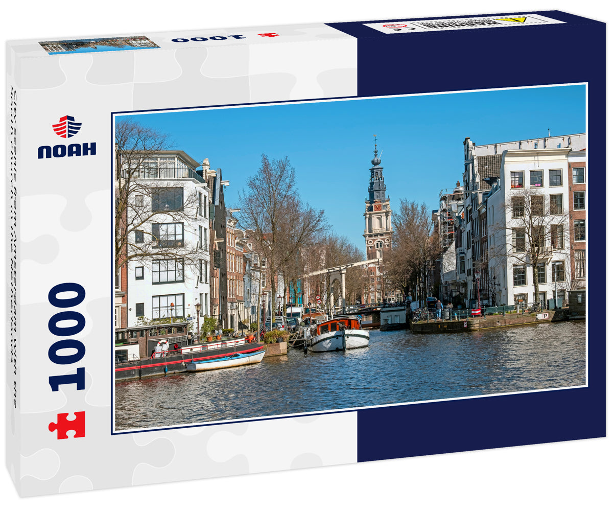 City scenic from Amsterdam with the South church in the Netherlands