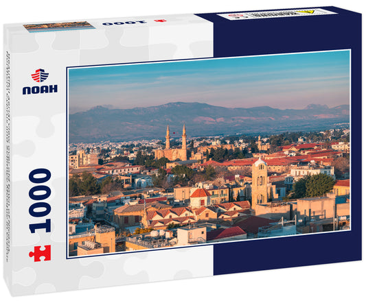 Beautiful aerial view over old town of Nicosia, Northern Cyprus and Selimiye Mosque in Cyprus