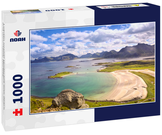 Lofoten Islands landscape with deach and mountains, Norway