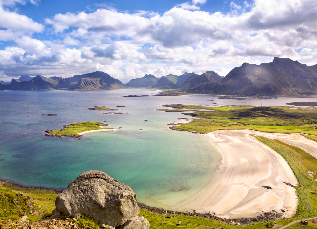 Lofoten Islands landscape with deach and mountains, Norway