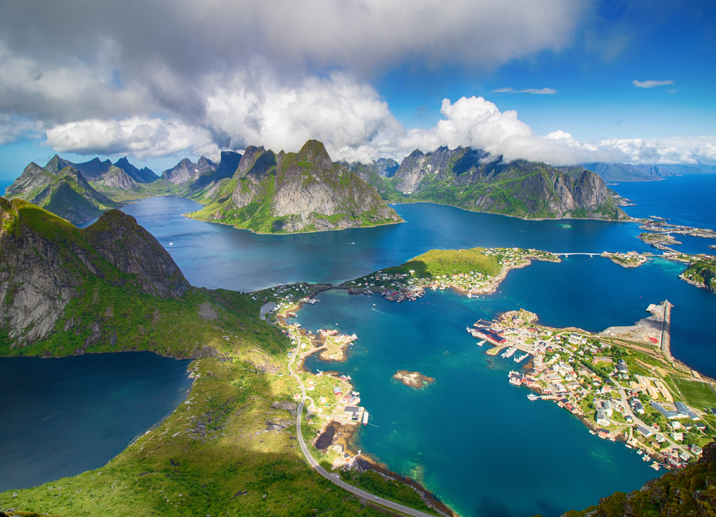 Lofoten panoramic landscape view, Reinebringen