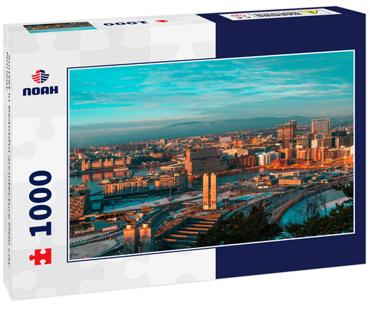 Sunset in Beautiful architecture Oslo city Norway