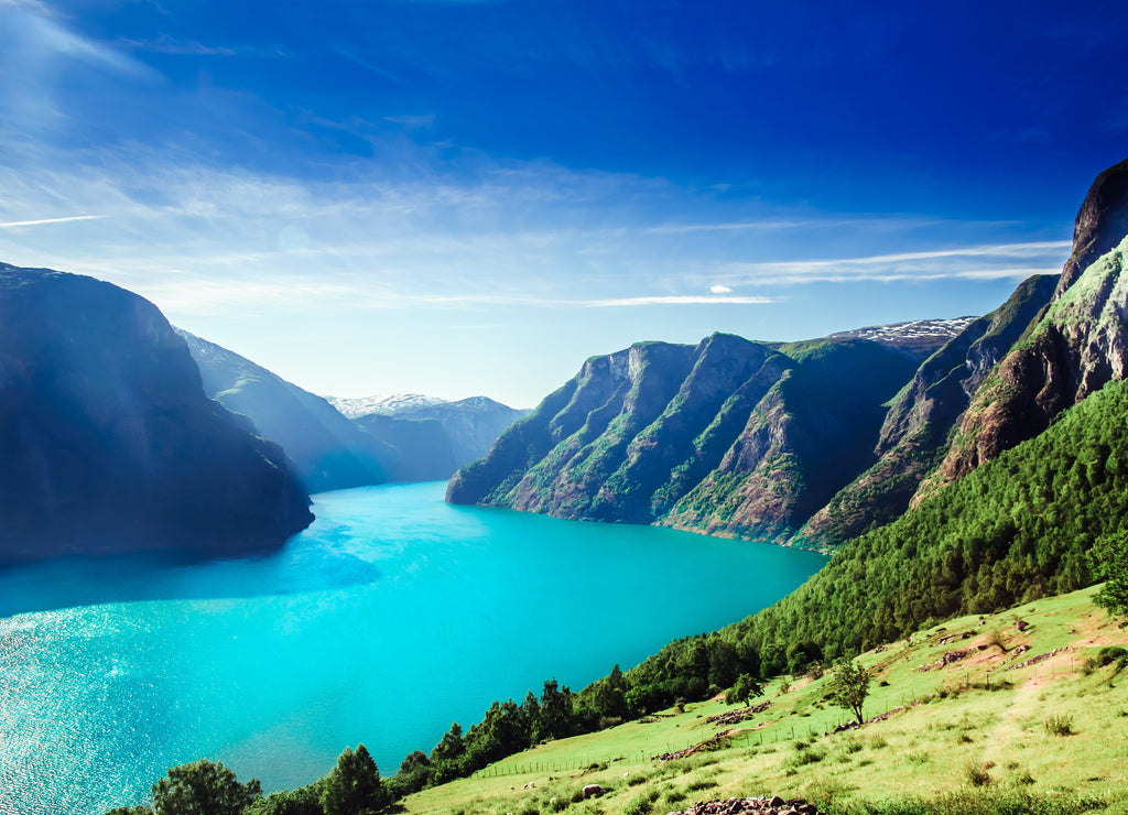 View on Norway fiord landscape - Aurlandsfjord, part of Sognefjord