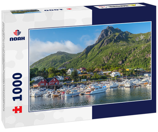 View of the city of Svolvaer, Norway, Lofoten Islands, beautiful summer landscape, houses and yachts on a background of mountains