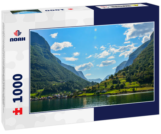 Beautiful Fishing village Undredal close the fjord near the beautiful mountains on coast of majestic landscape with calm water at Aurlandsfjord (Aurlandsfjorden) in Flam, Norway