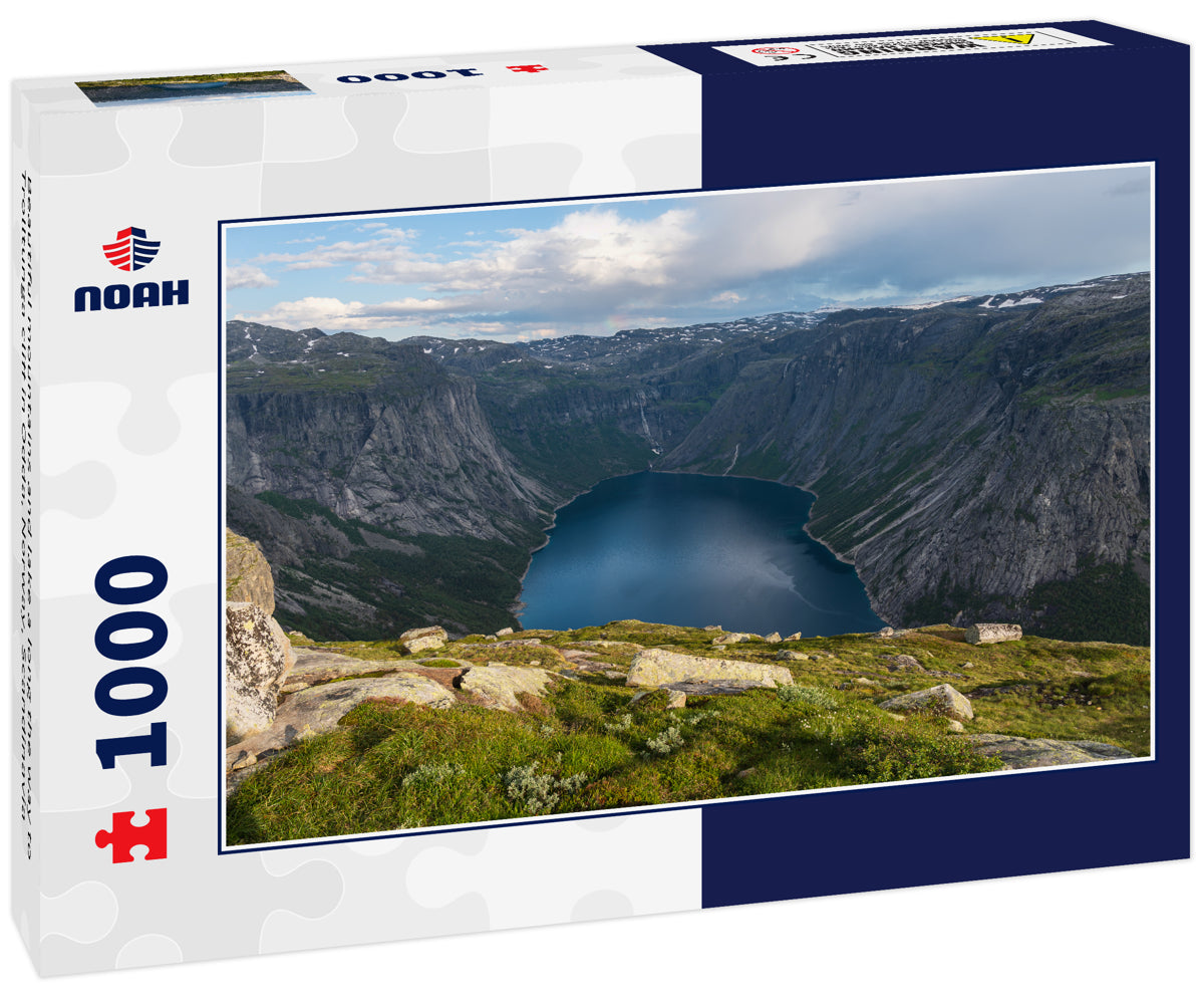 Beautiful mountains and lake a long the way to Trolltunga cliff in Odda, Norway, Scandinavia