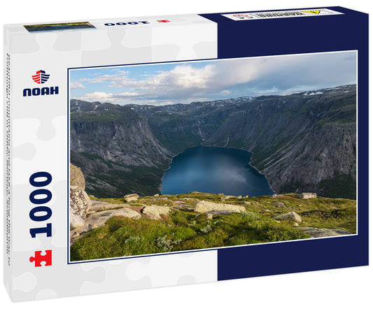 Beautiful mountains and lake a long the way to Trolltunga cliff in Odda, Norway, Scandinavia