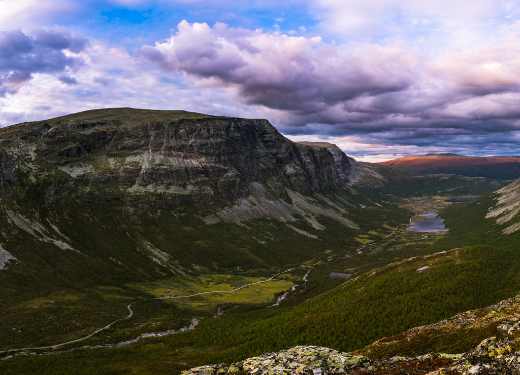 The sunset in the mountains, panoramic view, Norway