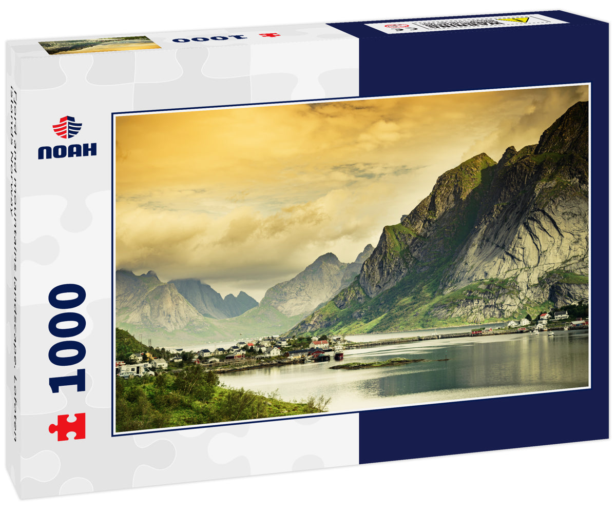 Fjord and mountains landscape. Lofoten islands Norway