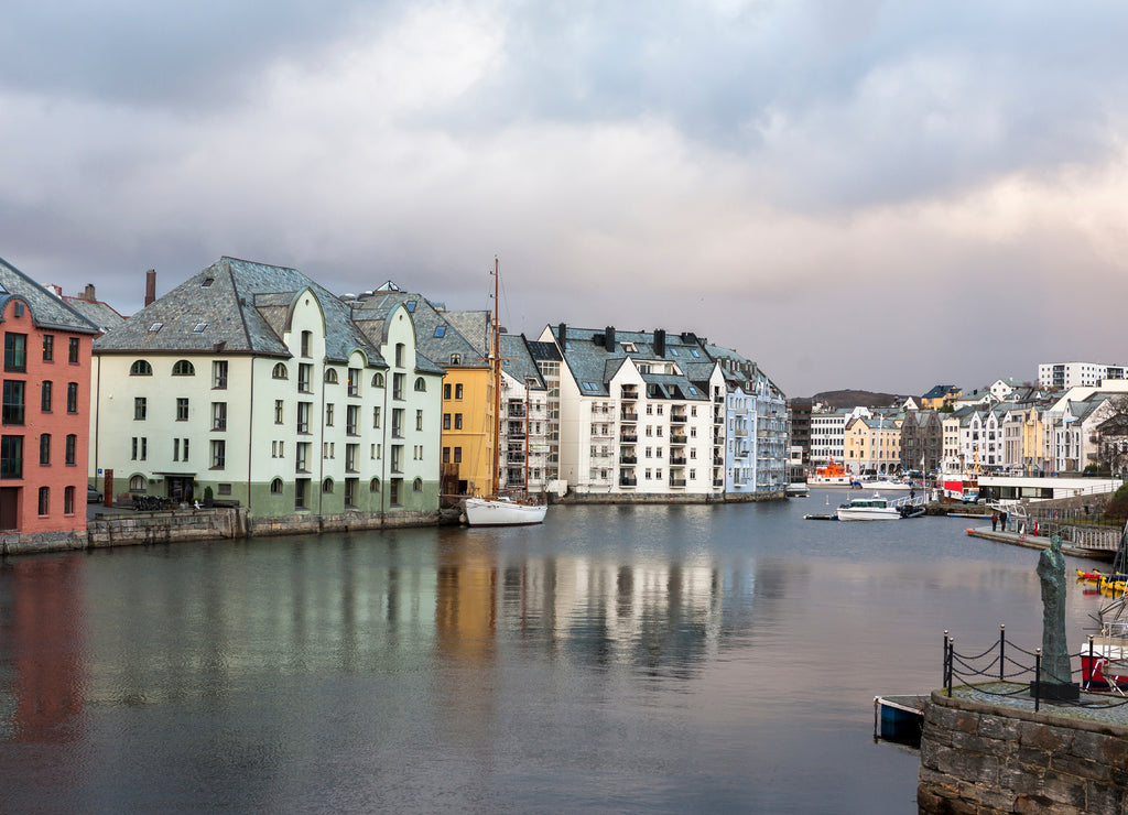 The inner harbour at Ålesund from the Hellebrua bridge, Møre og Romsdal, Norway