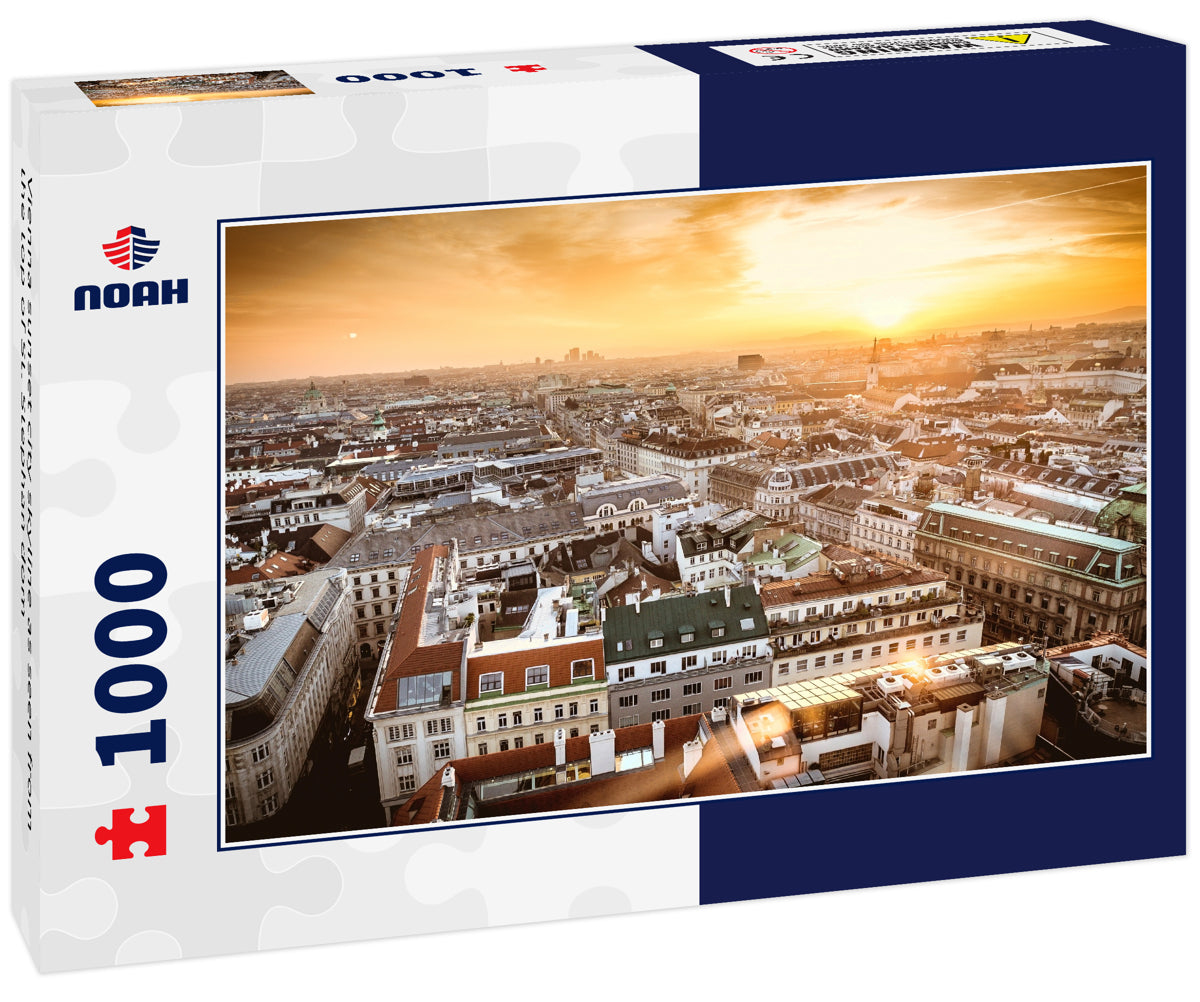 Vienna sunset city skyline as seen from the top of St. Stephan dom