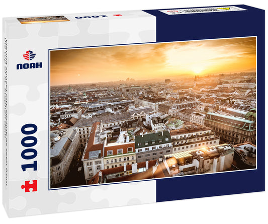 Vienna sunset city skyline as seen from the top of St. Stephan dom