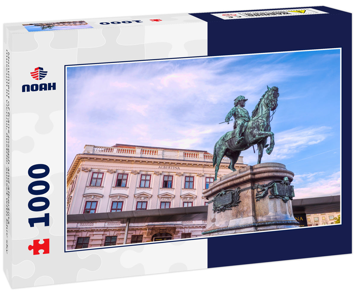 Monument of franz joseph and albertina museum in vienna, austria, sunset with blue sky