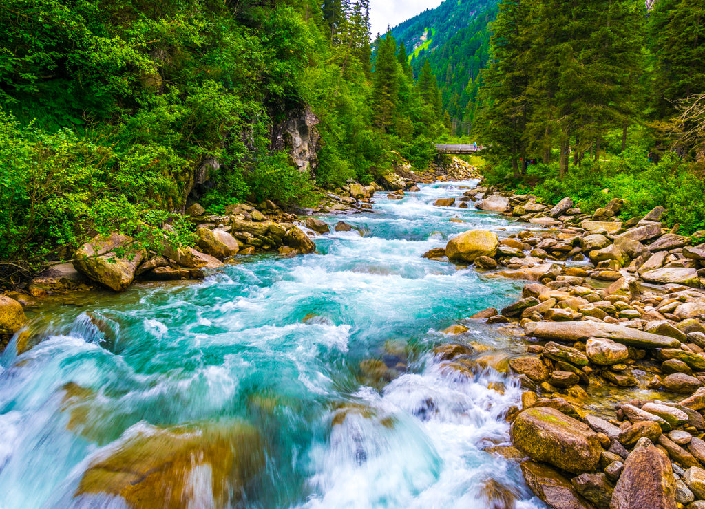 View of the Krimml Waterfall which is the highest waterfall in Austria