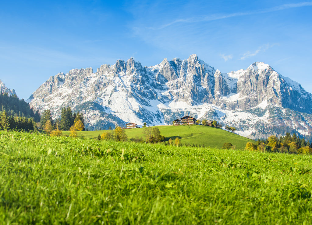 Austrian mountain farm in autumn, Kitzbühel, Tyrol, Austria