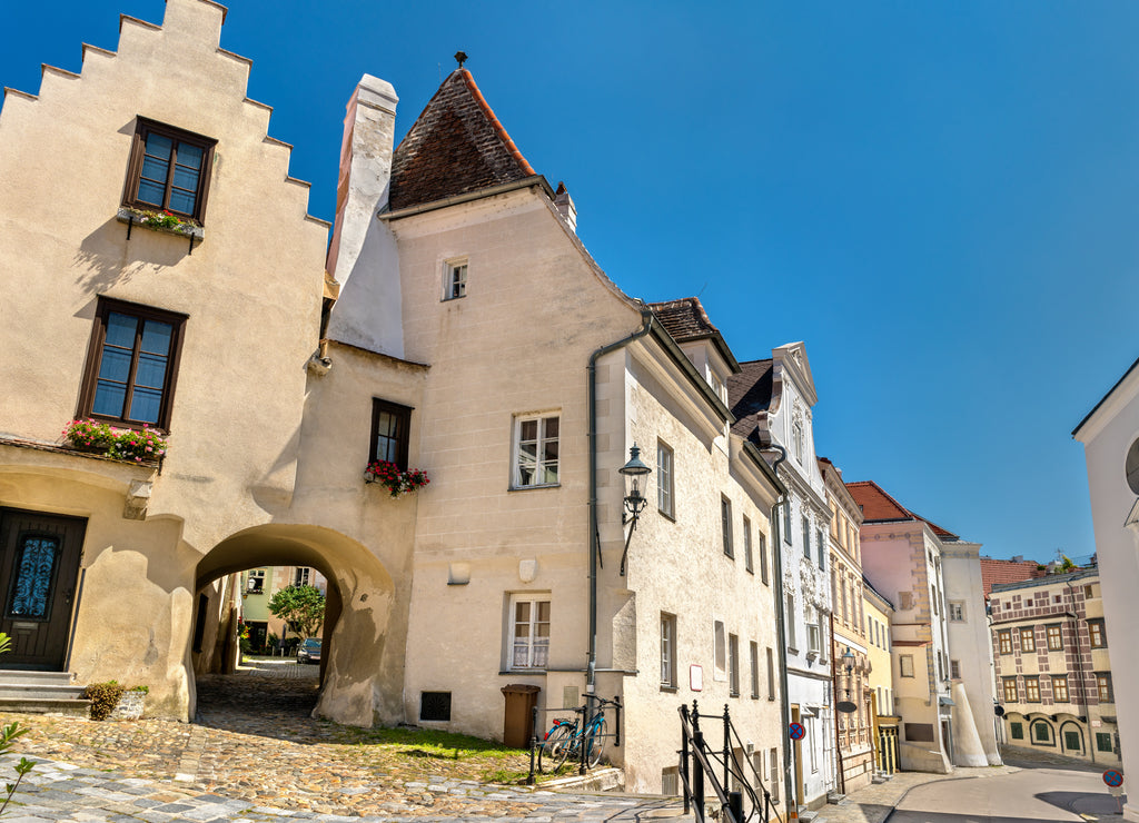 Historic buildings in the old town of Krems an der Donau, Austria