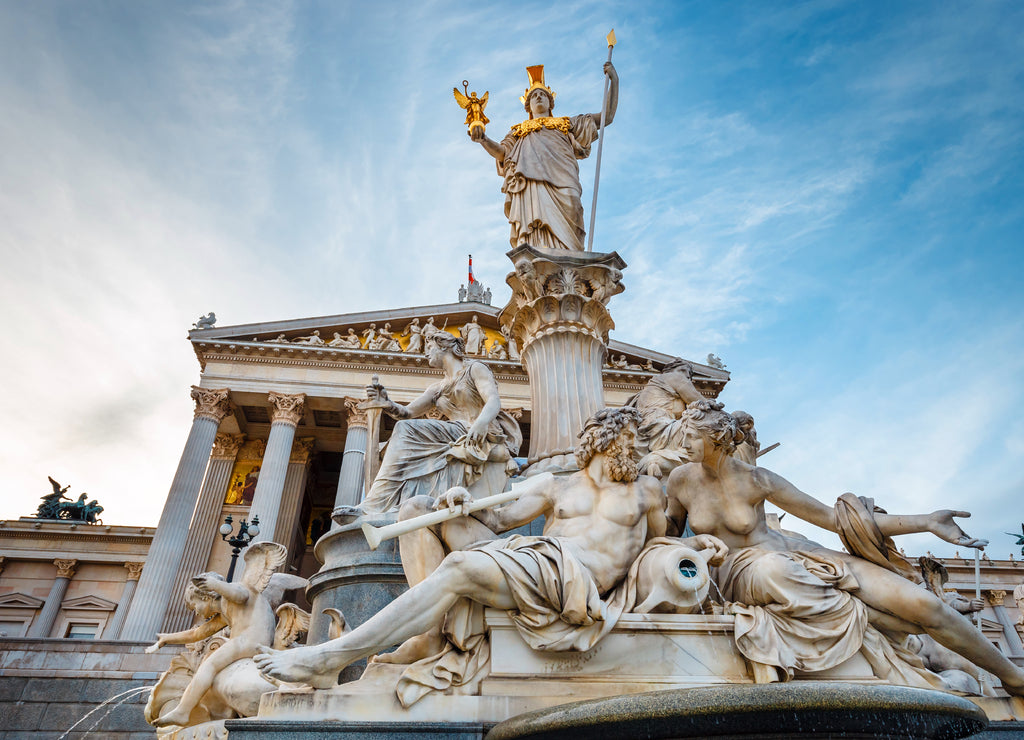 Sculpture in front of the parliament building in Vienna, Austria
