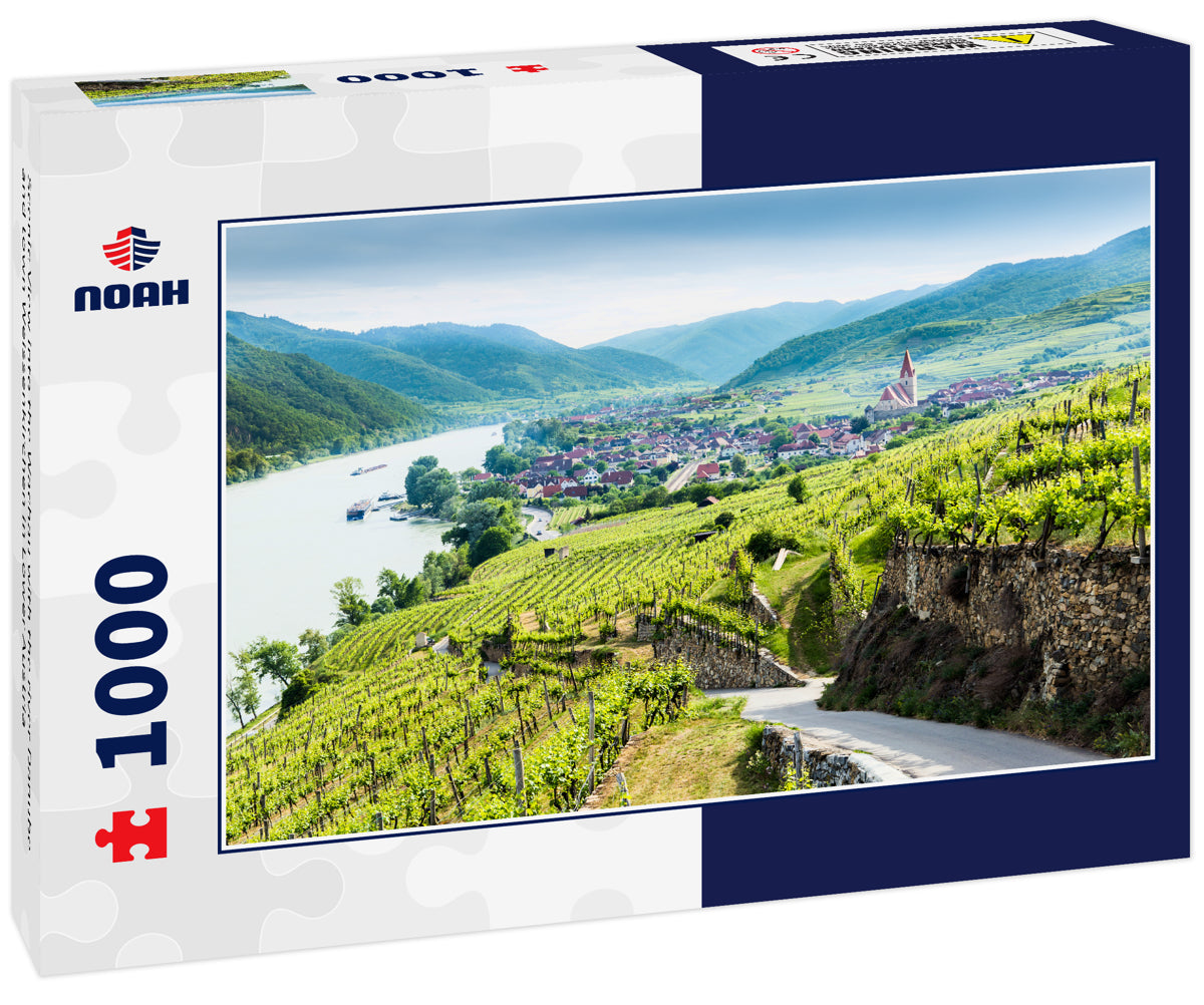 Scenic View into the Wachau with the river Danube and town Weissenkirchen in Lower Austria