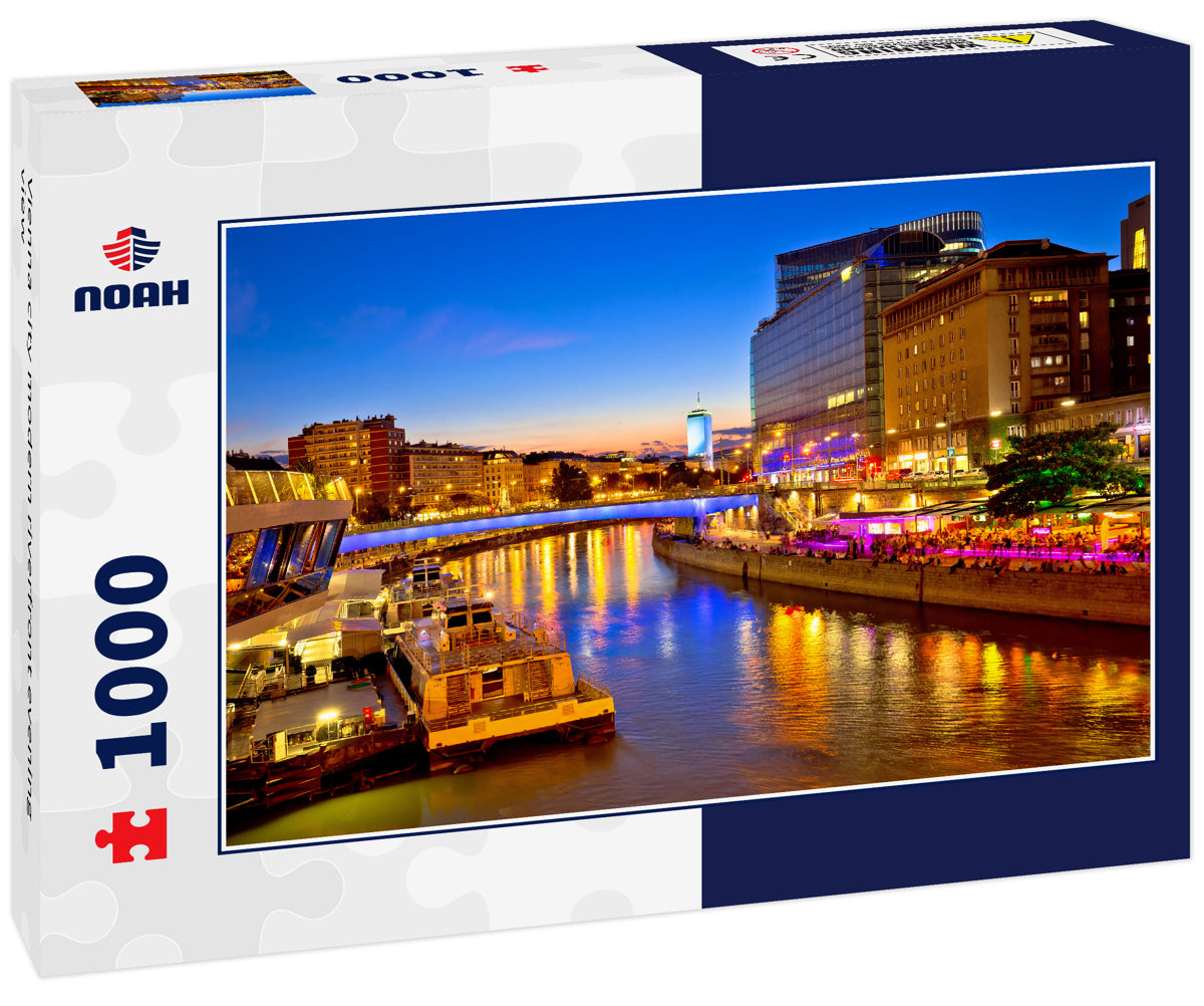 Vienna city modern riverfront evening view