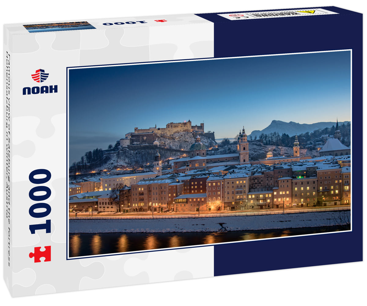 Famous view of Salzburg and the fortress Hohensalzburg in winter, Austria