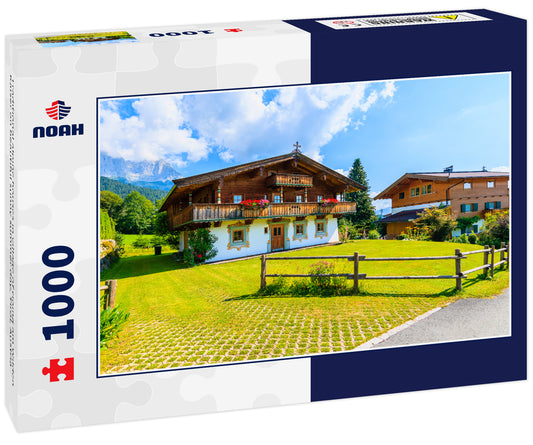 Traditional alpine houses in village of Going am Wilden Kaiser on beautiful sunny summer day, Tirol, Austria