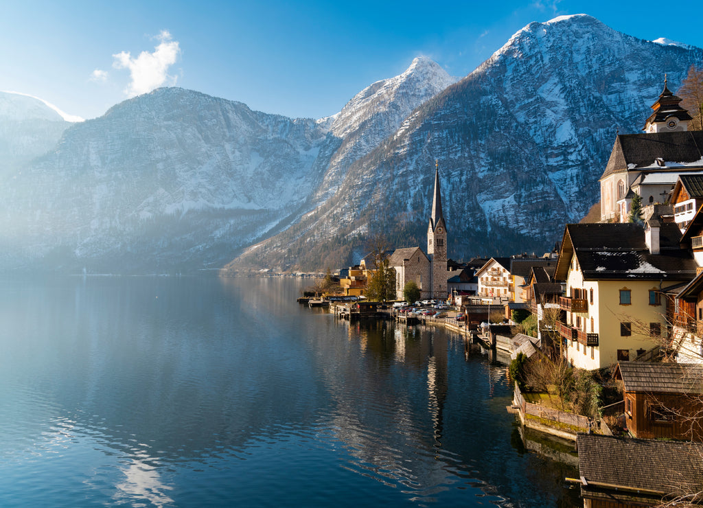 Lake Hallstatt, Austria. Hallstatt village in Alps mountains. UNESCO world heritage site