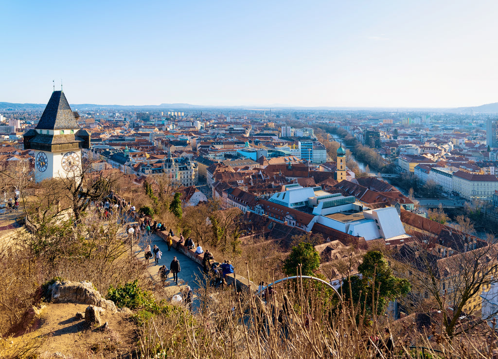 Cityscape Grazer Uhturm Clock Tower Schlossberg Castle hill Graz