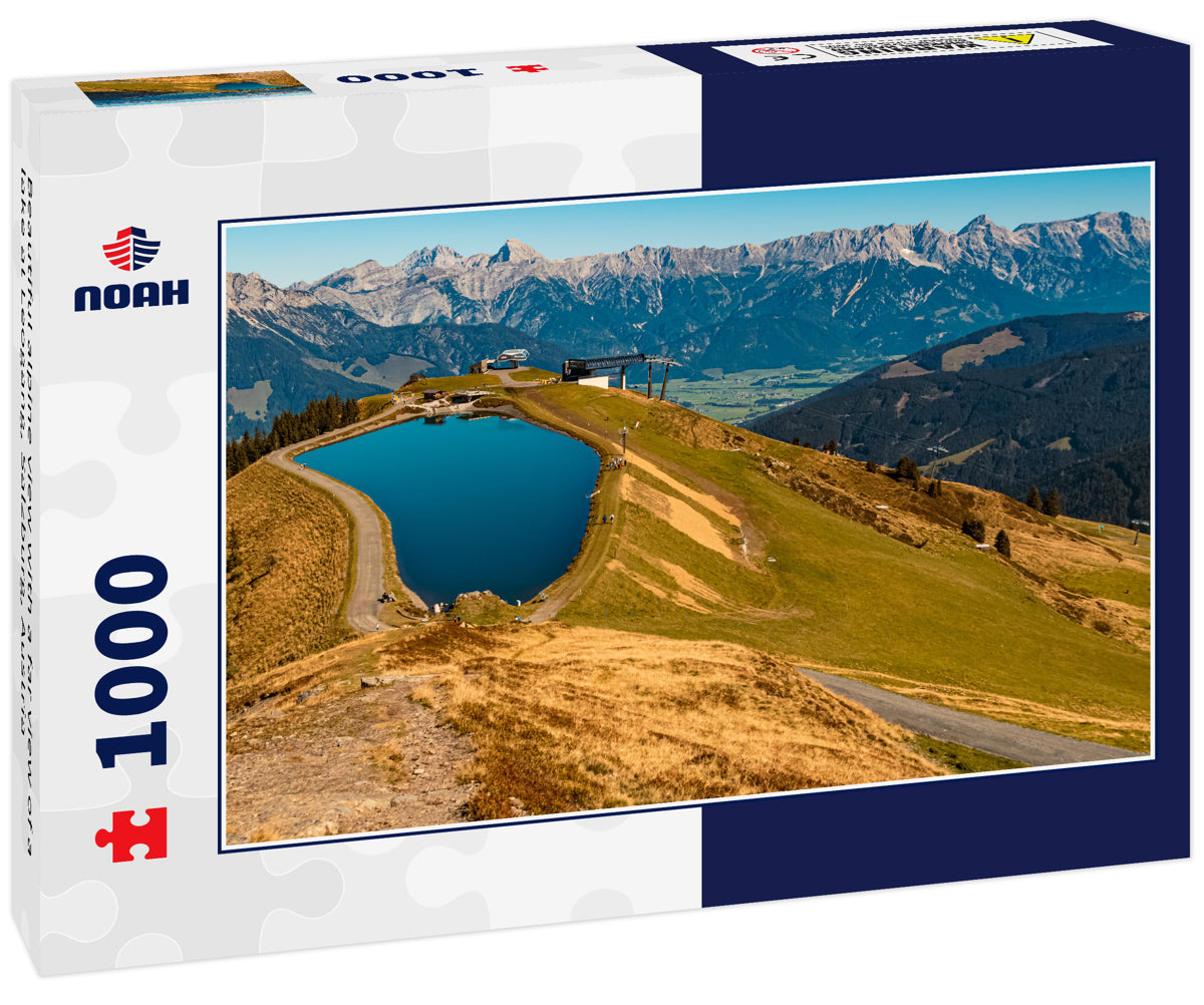 Beautiful alpine view with a far view of a lake at Leogang, Salzburg, Austria