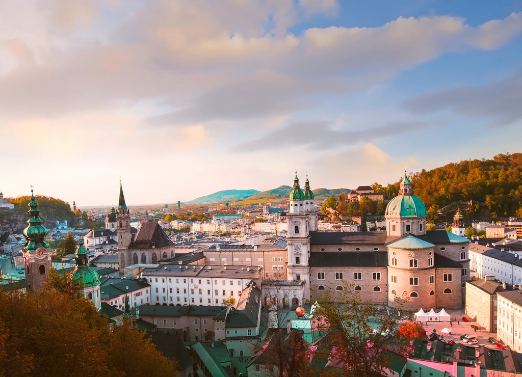 Beautiful sunset sky scene in Autumn trees background at Salzburg Austria
