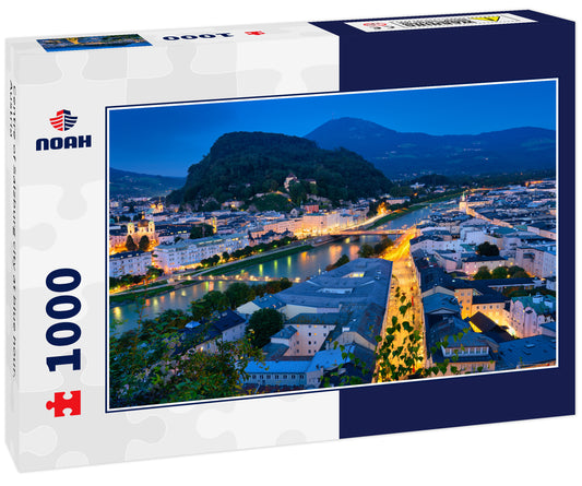 Centre of Salzburg city at blue hour. Austria