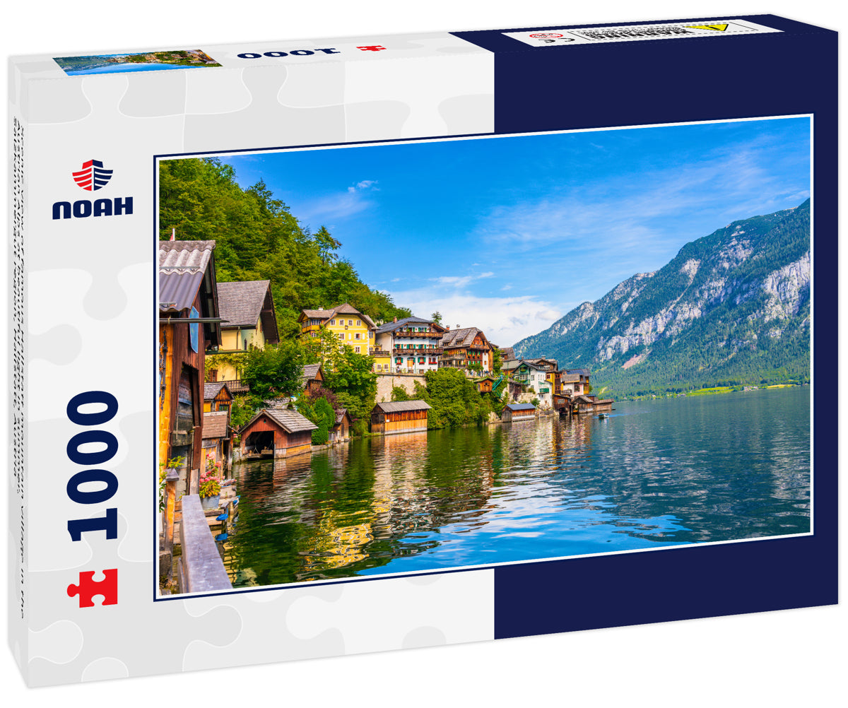 Scenic view of famous Hallstatt mountain village in the Austrian Alps at beautiful light in summer, Salzkammergut region, Hallstatt, Austria