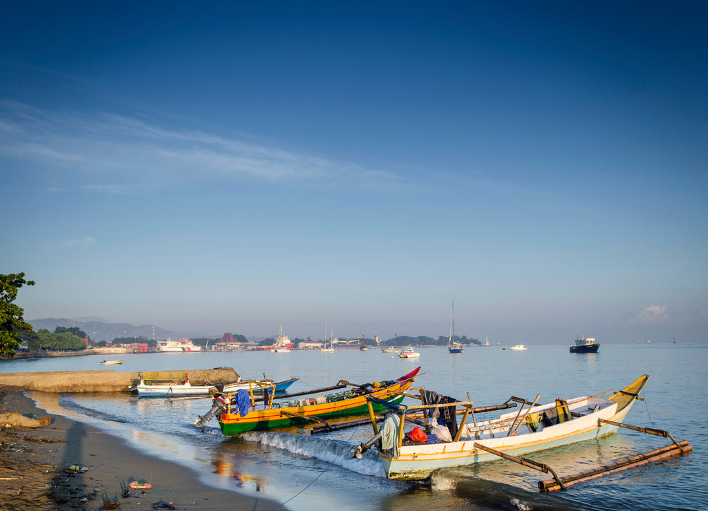 traditional fishing boats on dili beach in east timor leste