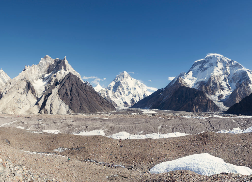 View of Crystal peal, Marble peak, K2 mountain and Broad peak, along with Baltoro glacier, Concordia, K2 base camp trek, Pakistan