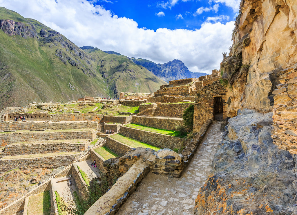 Ollantaytambo, Peru. Inca Fortress with terraces and temple hill