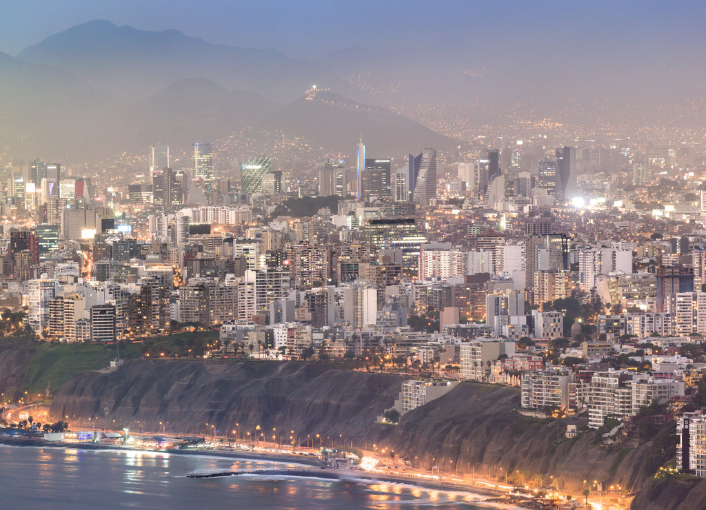 Panoramic view of Lima, Peru at blue time