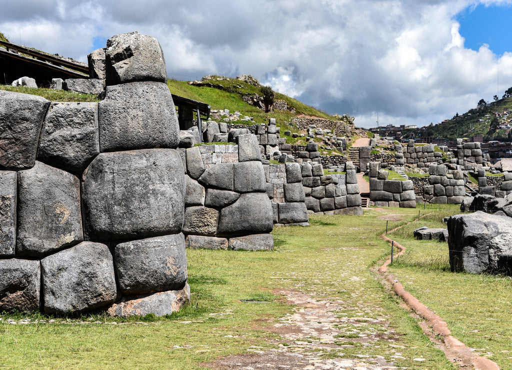 Inca stone walls at the Sacsayhuaman archaeological site, Cusco (Cuzco), Peru