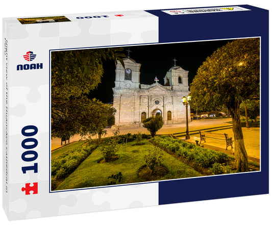 Night view of the Huancayo cathedral in Peru