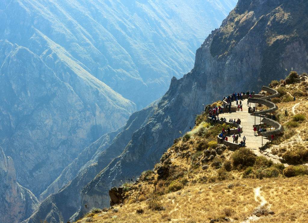 Tourists at the Cruz Del Condor viewpoint, Colca canyon, Peru