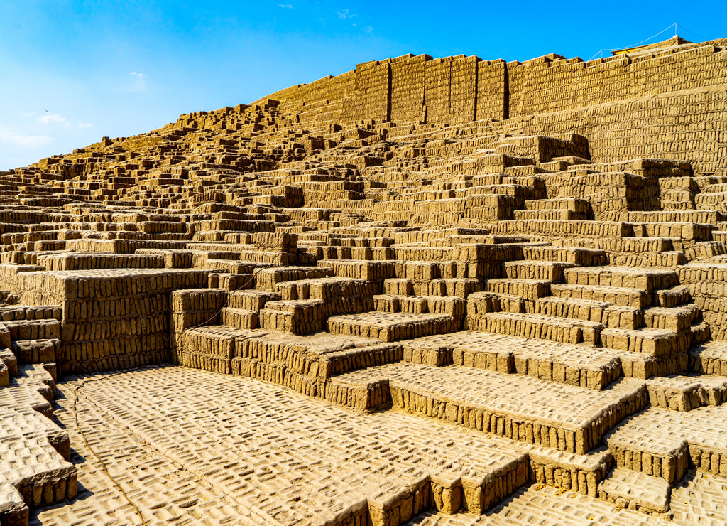 Peru, Lima, Pre Inca pyramide ruins of Huaca Pucllana from the Wari civilisation