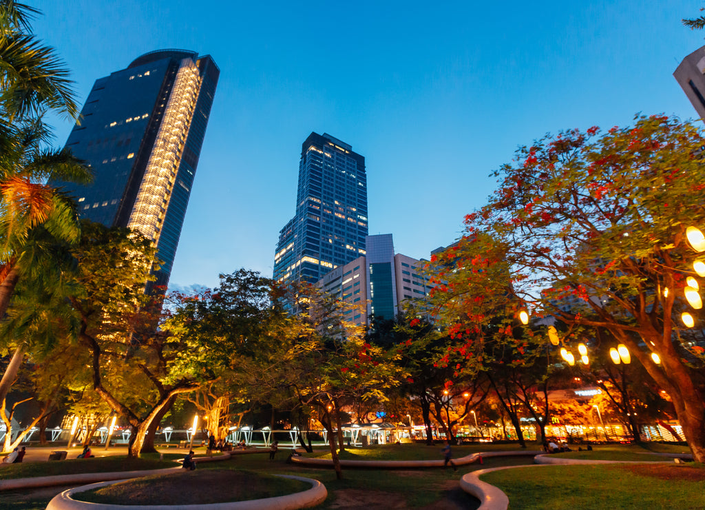 Ayala Triangle Park in the middle of Makati City, Philippines