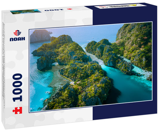 Aerial drone view of Big lagoon and majestic rocks. Discover explore El Nido, Palawan Philippines. stunning attraction, tour trip, island hopping