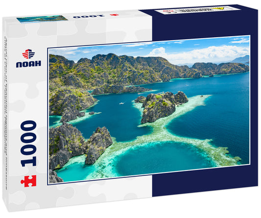Aerial view of beautiful lagoons and limestone cliffs of Coron, Palawan, Philippines