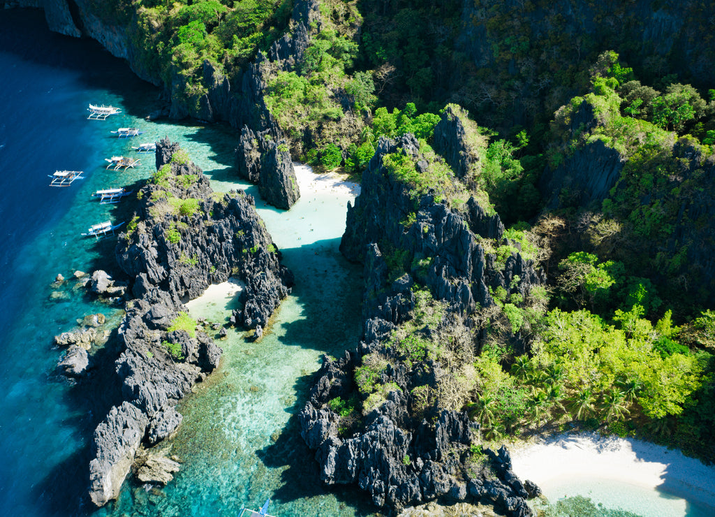 Aerial view of Hidden beach in El Nido, Palawan, Philippines