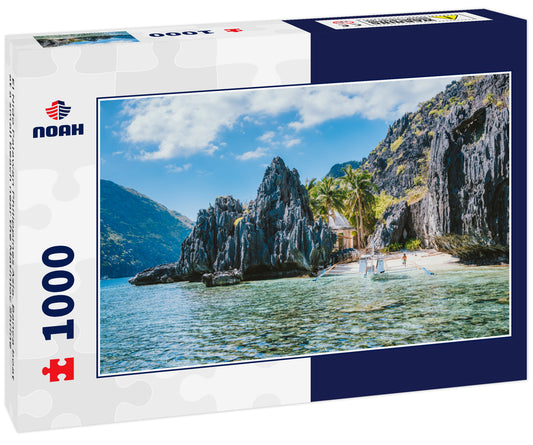 El Nido Palawan Philippines Asia. Banca boat at a small beach near the Matinloc Shrine