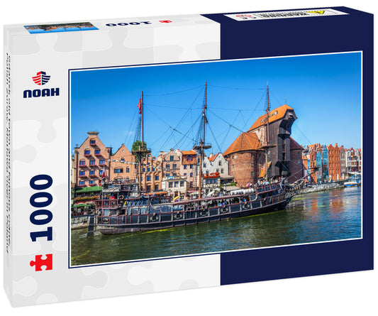 Gdansk old town and famous crane, Polish Zuraw. Motlawa river in Poland