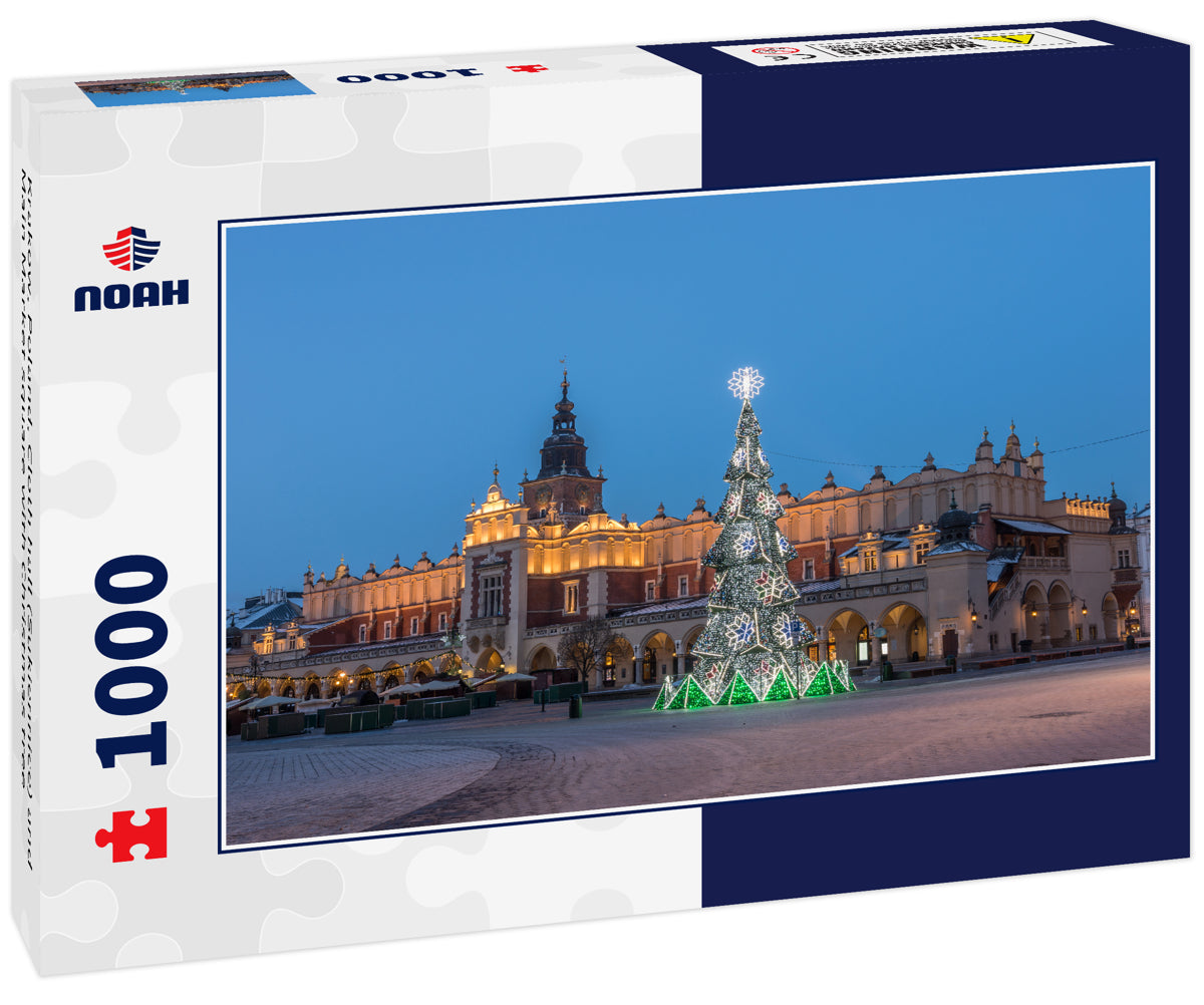 Krakow, Poland, Cloth hall (Sukiennice) and Main Market square with Christmas tree
